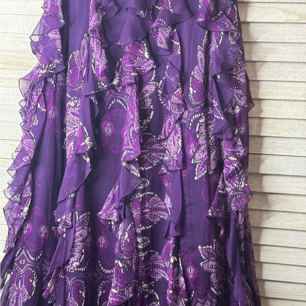 bebe Purple Strapless Ruffle Maxi Dress Cruise Medium NWT Romantic Resort Glam - Picture 7 of 9